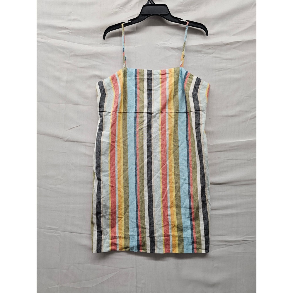 A New Day Womens Striped Mini Dress Multicolor Cotton Linen Casual Size Large